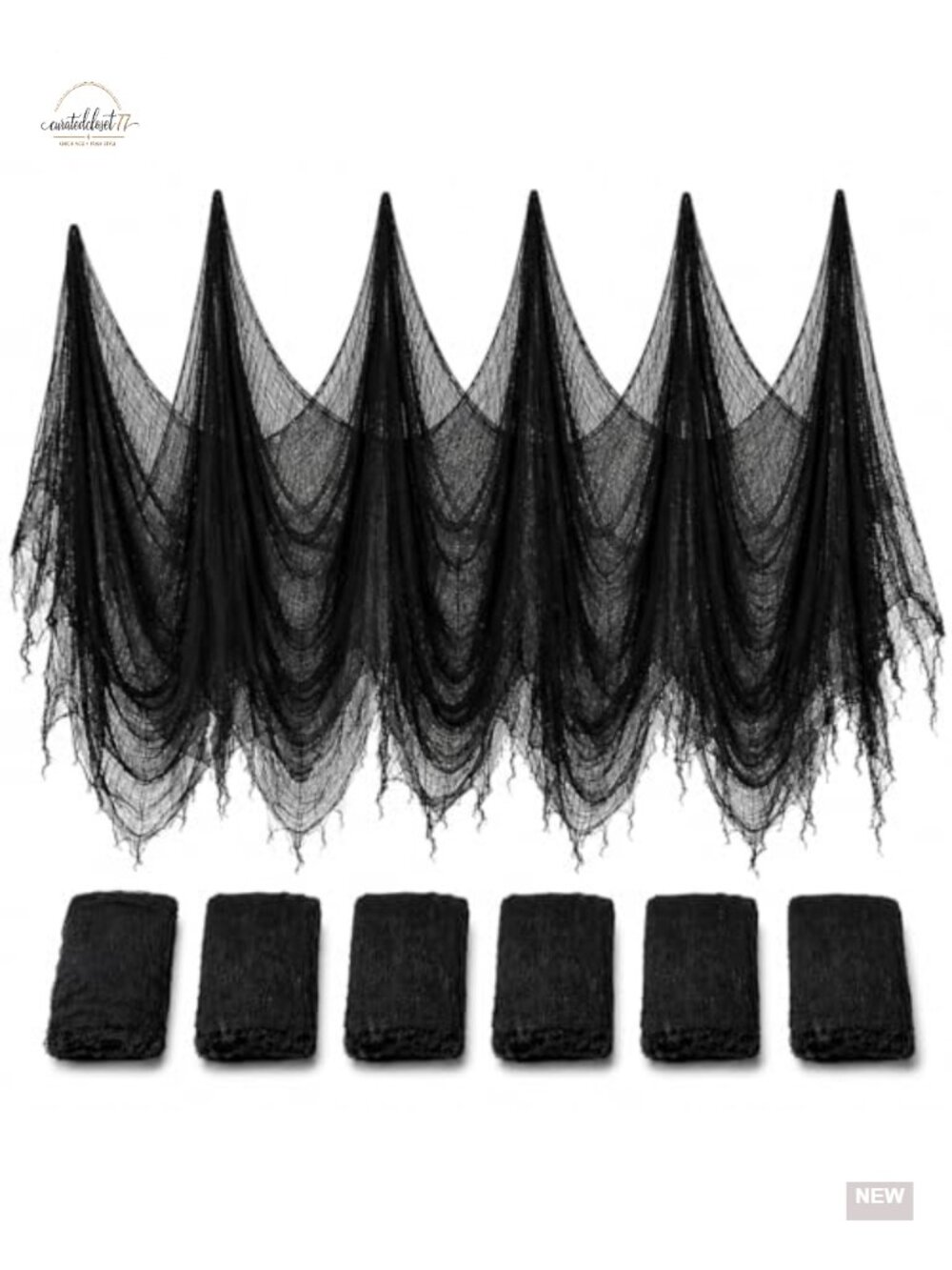 6pk Black Cheesecloth Gauze Panels Halloween Decor Creepy Cobweb Drape